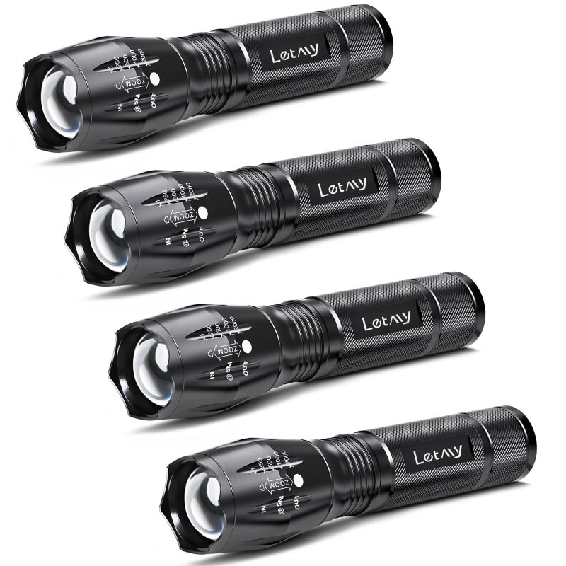 LETMY LED Tactical Flashlight S2000 [4 Pack] - High Lumens, Zoomable, 5 Modes, Waterproof Handheld LED Flashlight - Best Camping, Outdoor, Emergency, Everyday Flashlights - Image 1